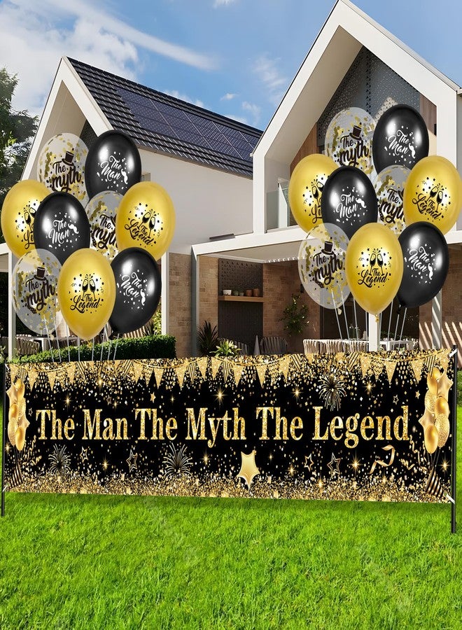 Yoirrat The Man The Myth The Legend Decorations Black Gold Birthday Banner Backdrop with Birthday Party Balloons for Men Dad Father's Day Backdrop Retirement Bachelor Party Supplies - Image 4